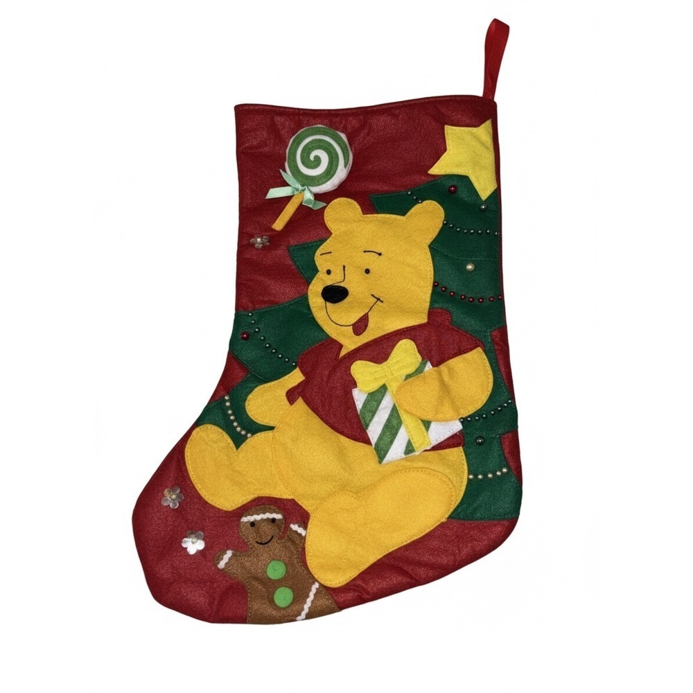 Disney Winnie the Pooh Christmas Stocking Red Felt Holiday Decor Gift 1990s 90s